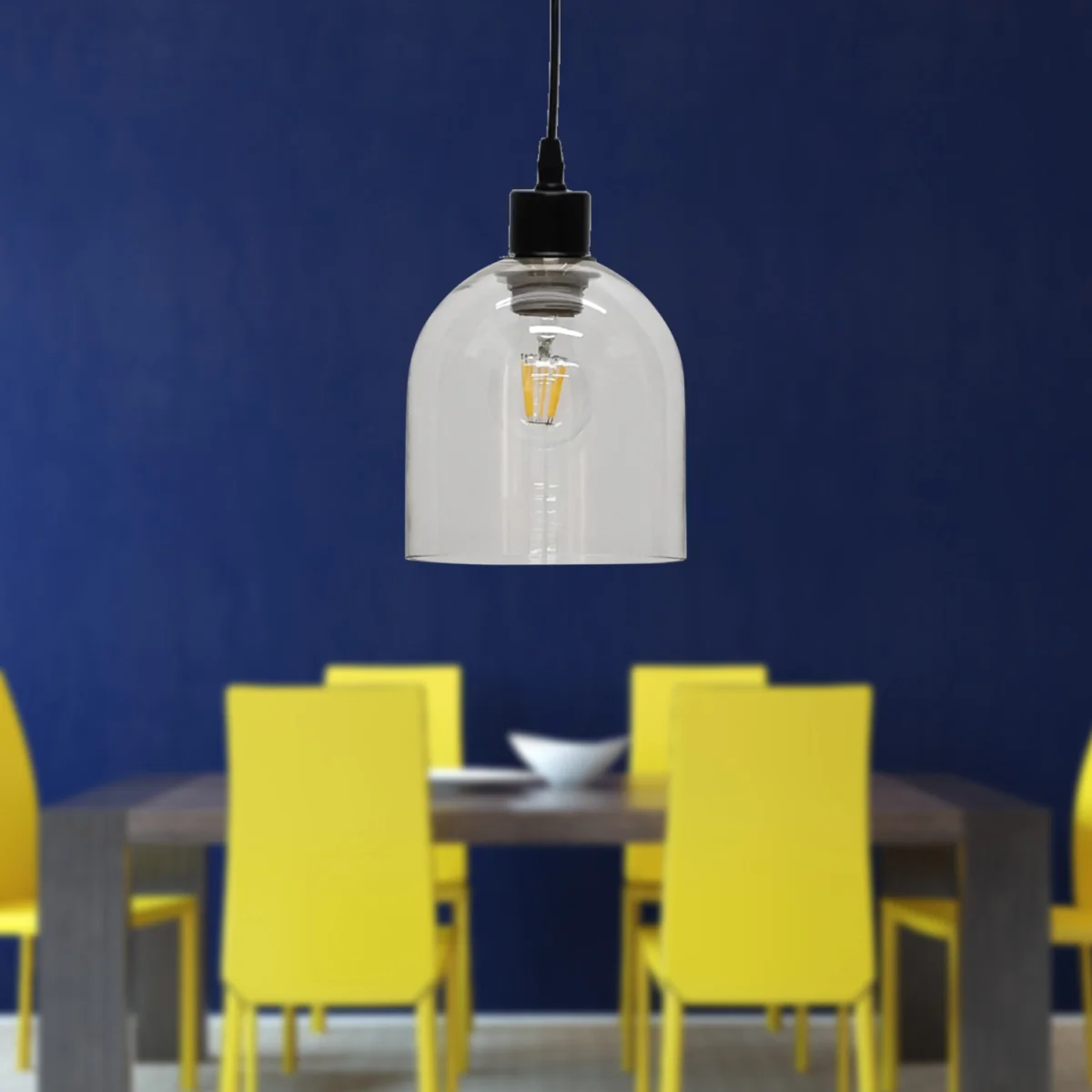 Set Of 2 Belten Clear Glass Cloche With Black Pendant Fittings - Black & Clear – image 5