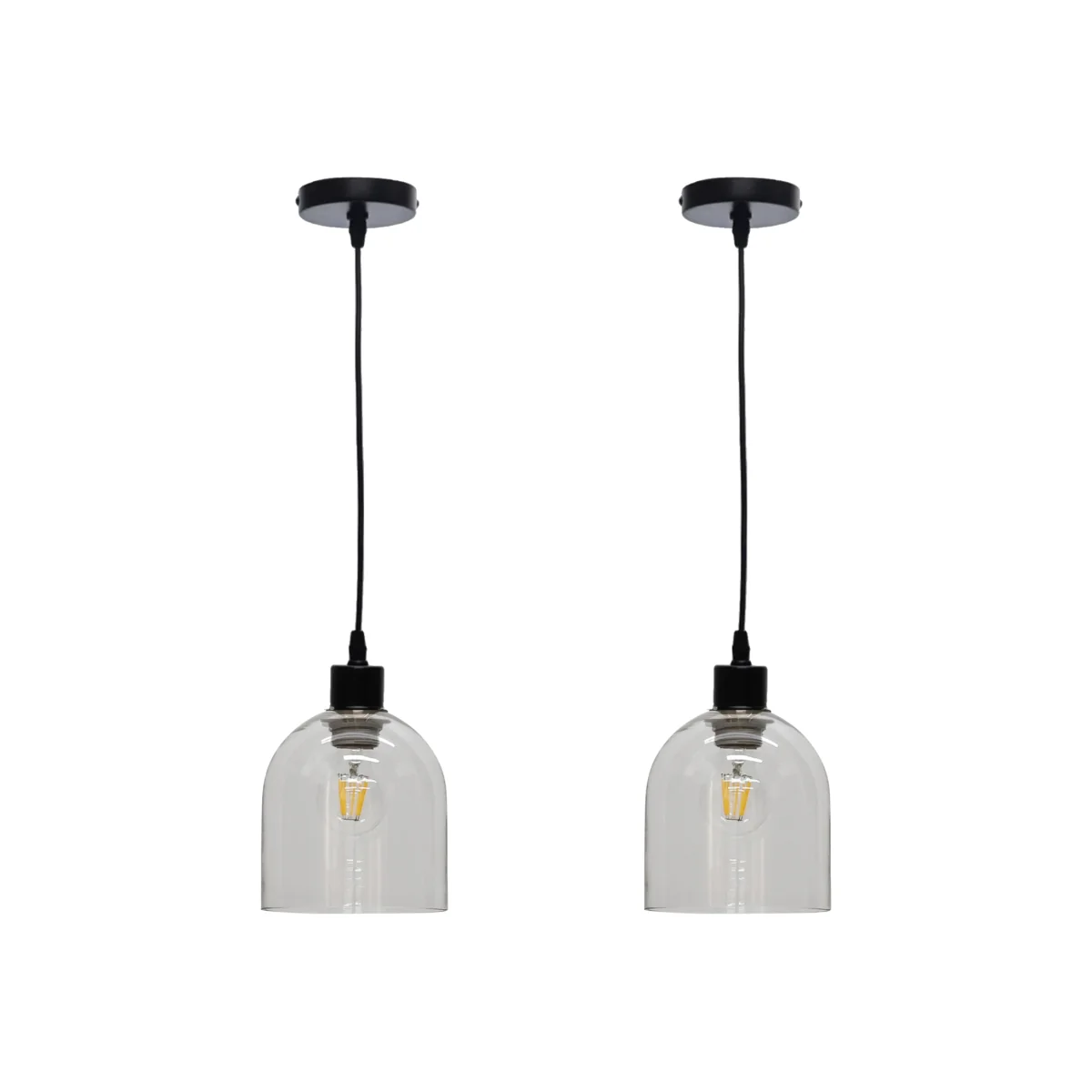 Set Of 2 Belten Clear Glass Cloche With Black Pendant Fittings - Black & Clear – image 1