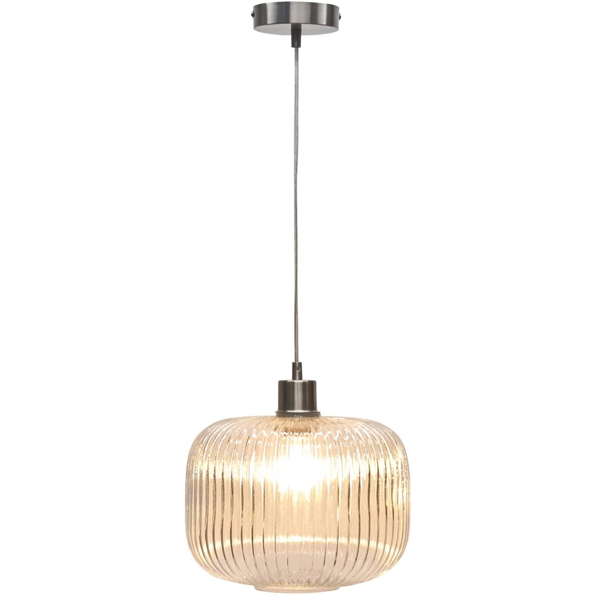 Set Of 2 Batley Large Clear Ribbed Glass With Satin Nickel Pendants - Clear Ribbed – image 2
