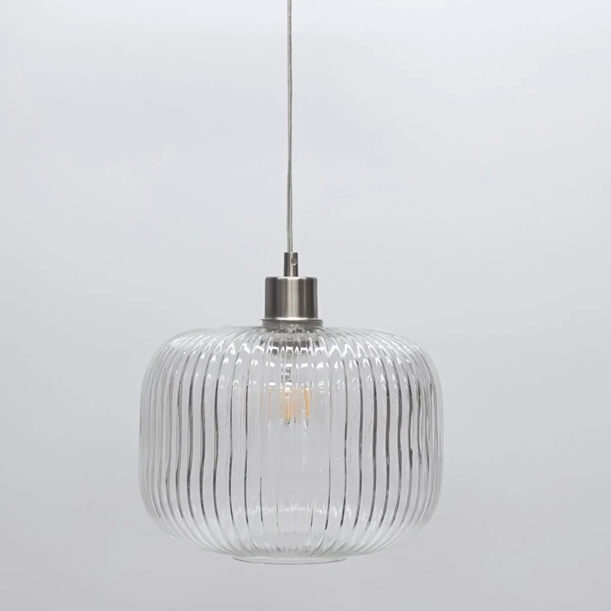 Set Of 2 Batley Large Clear Ribbed Glass With Satin Nickel Pendants - Clear Ribbed – image 5