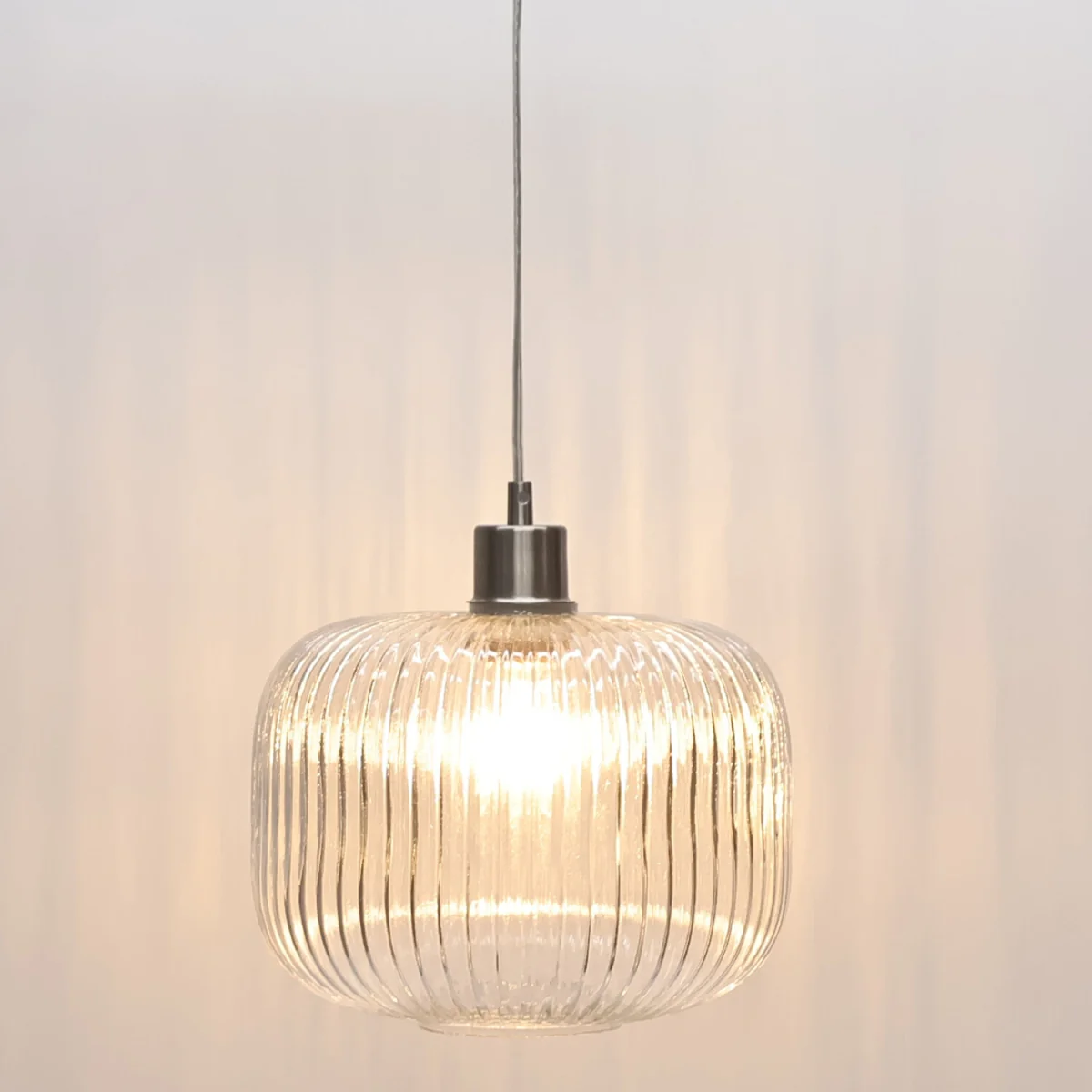 Set Of 2 Batley Large Clear Ribbed Glass With Satin Nickel Pendants - Clear Ribbed – image 6
