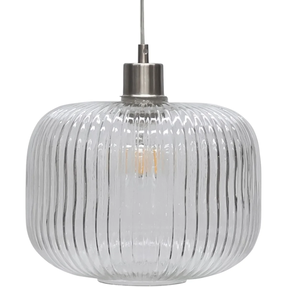 Set Of 2 Batley Large Clear Ribbed Glass With Satin Nickel Pendants - Clear Ribbed – image 7