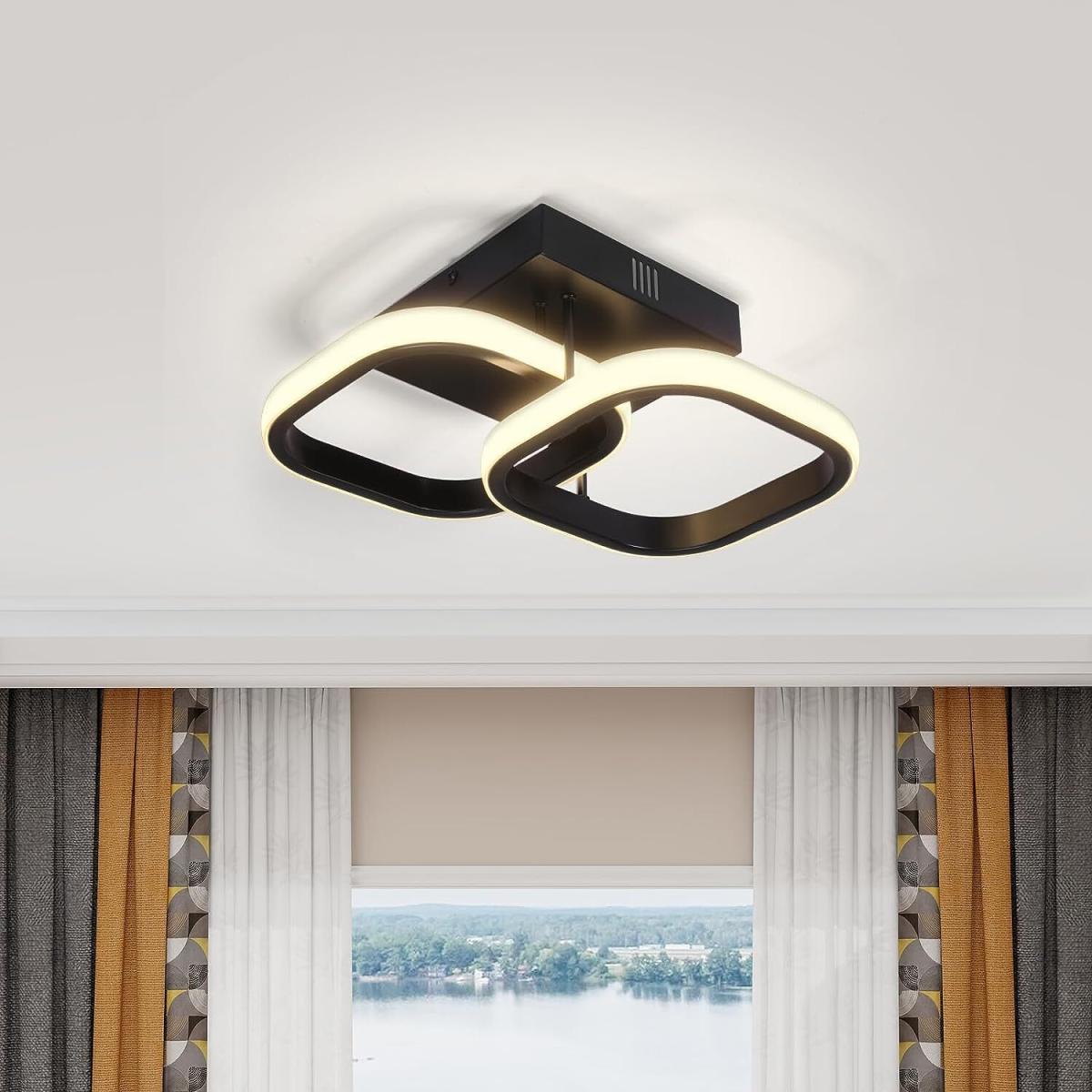 Semi Flush Square LED Ceiling Light 22W - Black – image 4