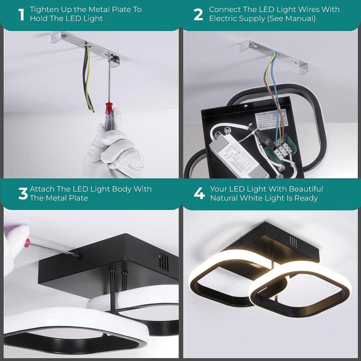 Semi Flush Square LED Ceiling Light 22W - Black – image 5