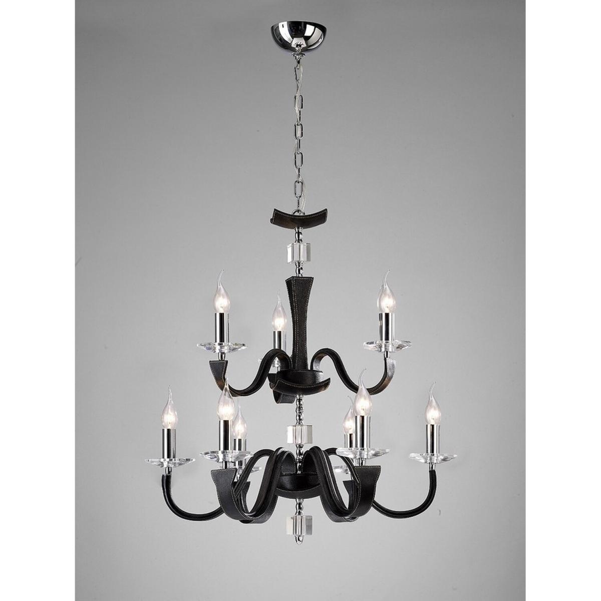 Nardini Ceiling Pendant Chandelier 2 Tier Chrome, Black Faux Leather, Crystal - Polished Chrome – image 2