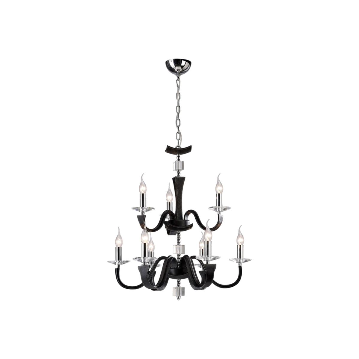 Nardini Ceiling Pendant Chandelier 2 Tier Chrome, Black Faux Leather, Crystal - Polished Chrome – image 1
