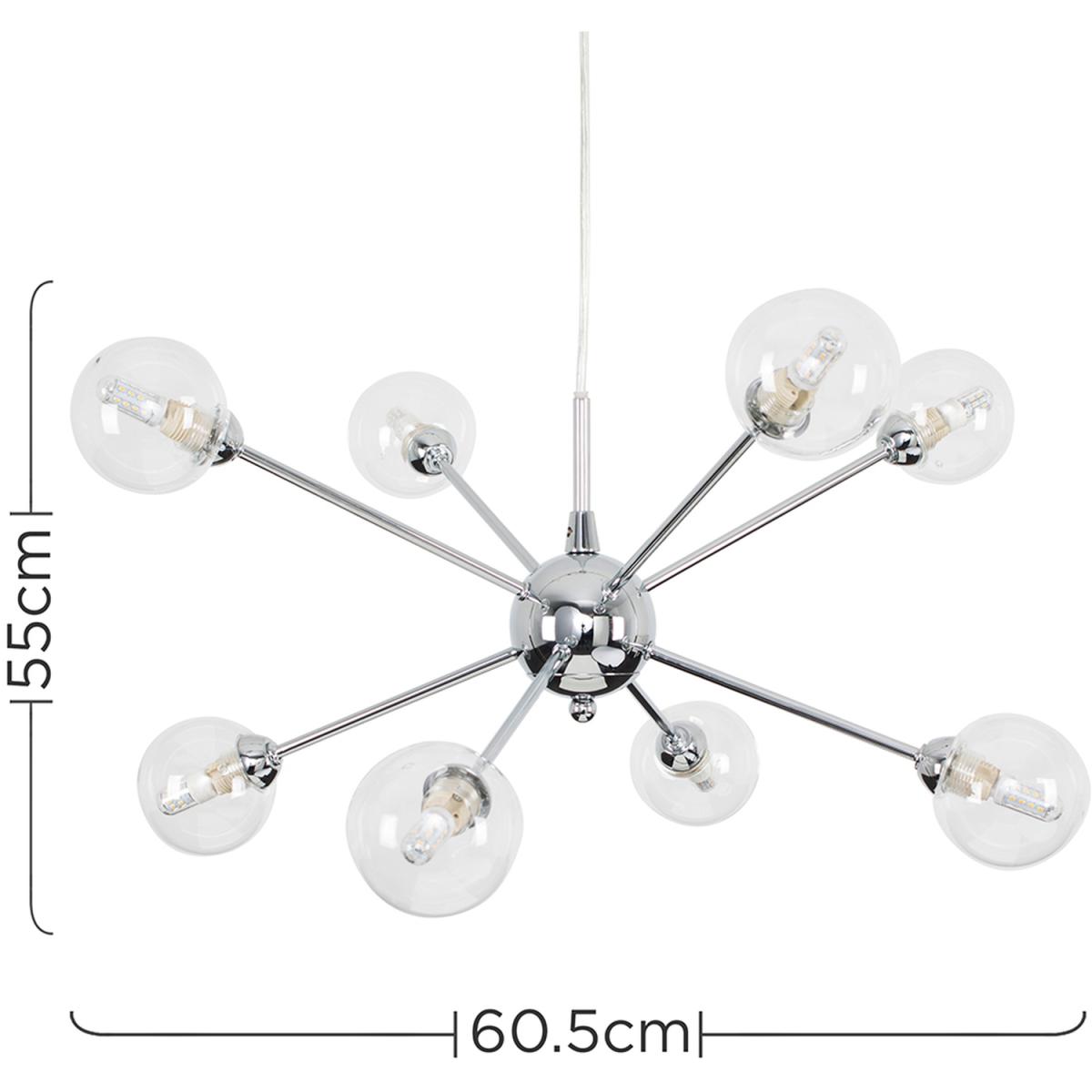 Modern 8 Way Polished Chrome Ceiling Pendant Light Fitting With Glass Shades - Silver – image 5