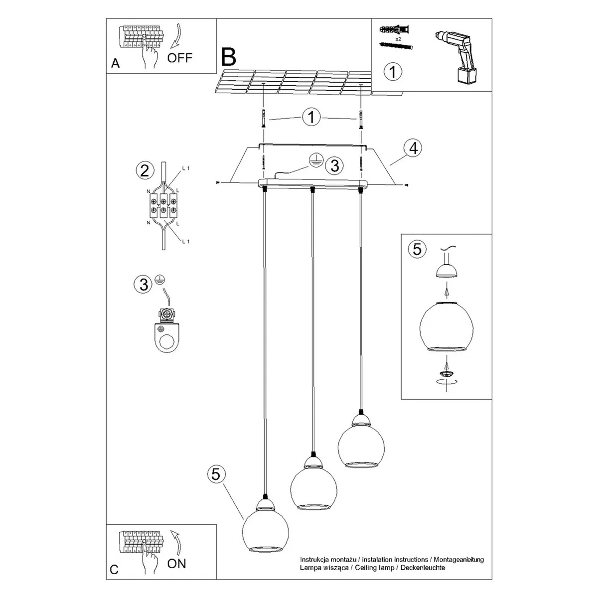 Pendant lamp ALINO 3 black - black – image 8