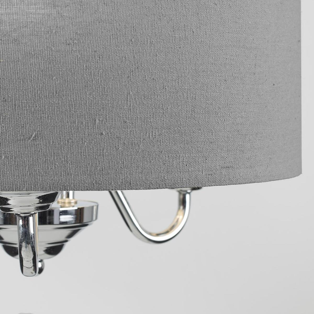 Modern Chrome 3 Way Curved Arm Grey Linen Slimline Drum Ceiling Light Pendant - Silver – image 3
