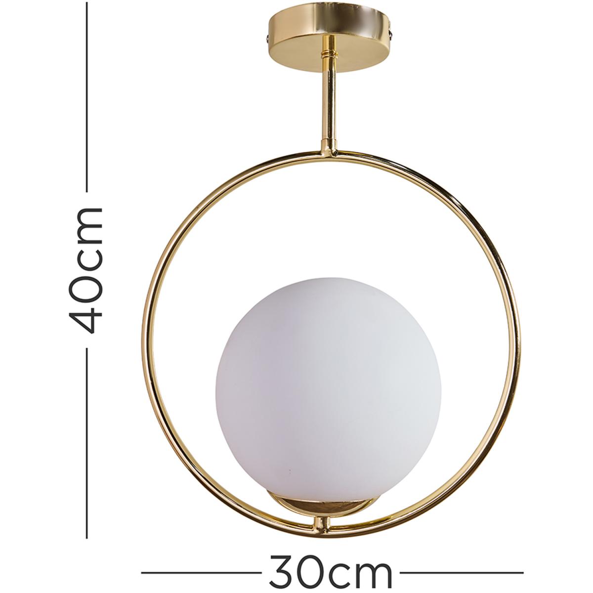 Contemporary Gold Ring And Opal Glass Globe Shade Ceiling Light Fitting - Gold – image 2