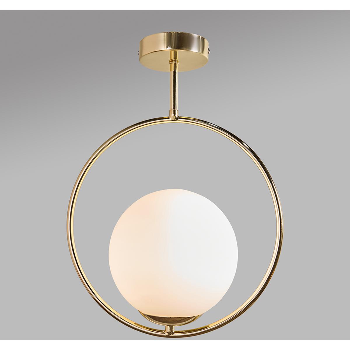 Contemporary Gold Ring And Opal Glass Globe Shade Ceiling Light Fitting - Gold – image 3