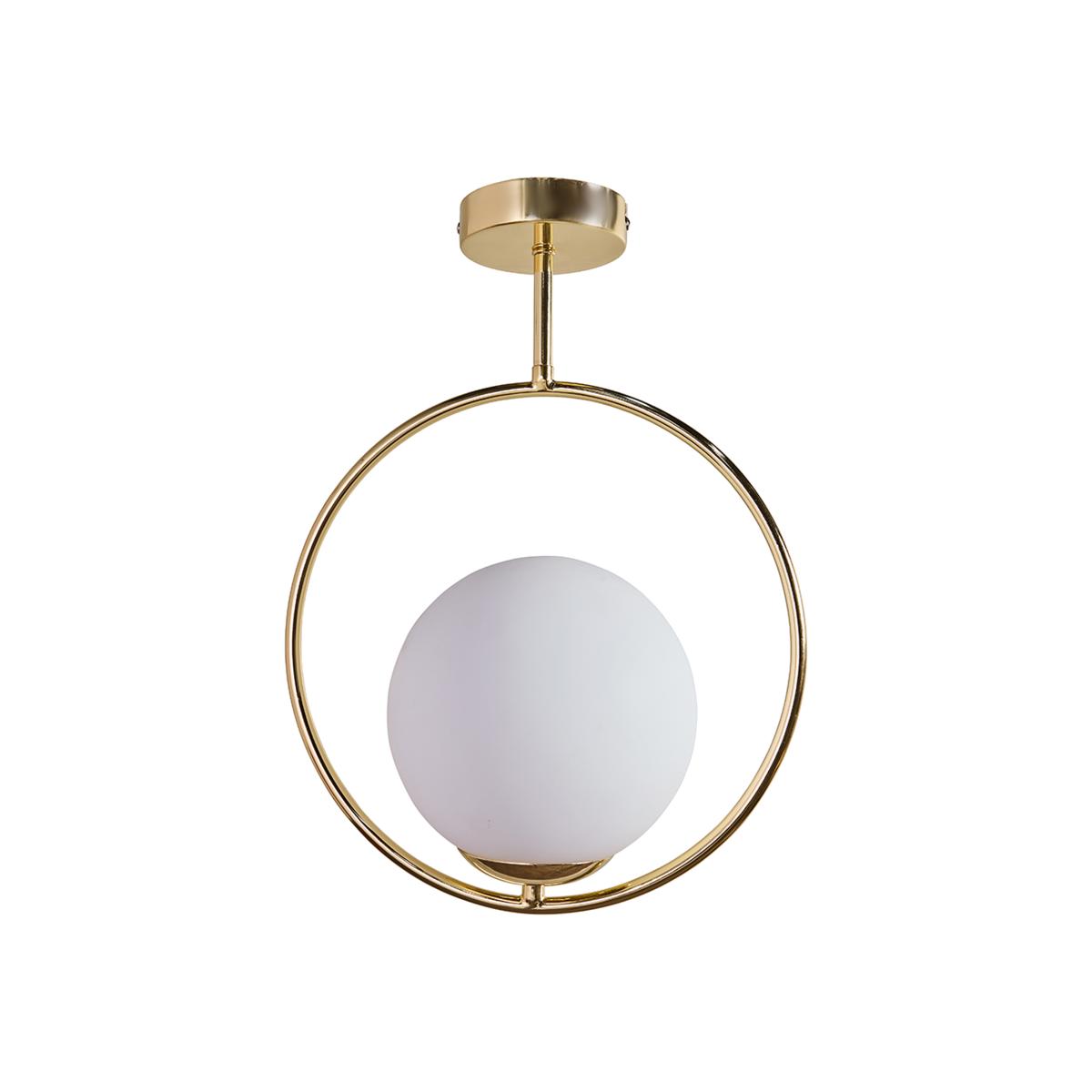 Contemporary Gold Ring And Opal Glass Globe Shade Ceiling Light Fitting - Gold – image 1