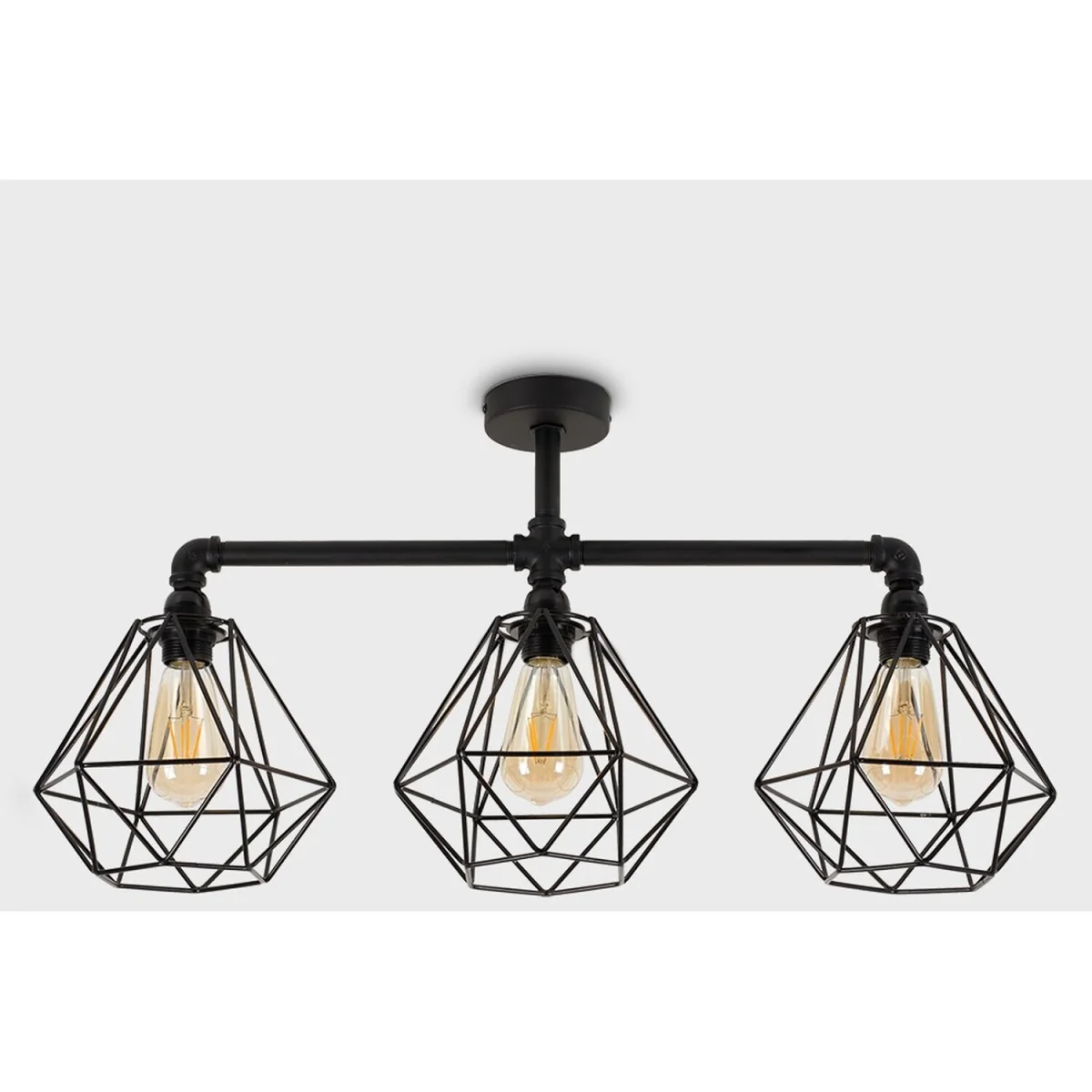 Luiggi 5 Way Satin Black Pipework Bar Ceiling Light with Copper Basket Cage Shades - Black / 36cm – image 2