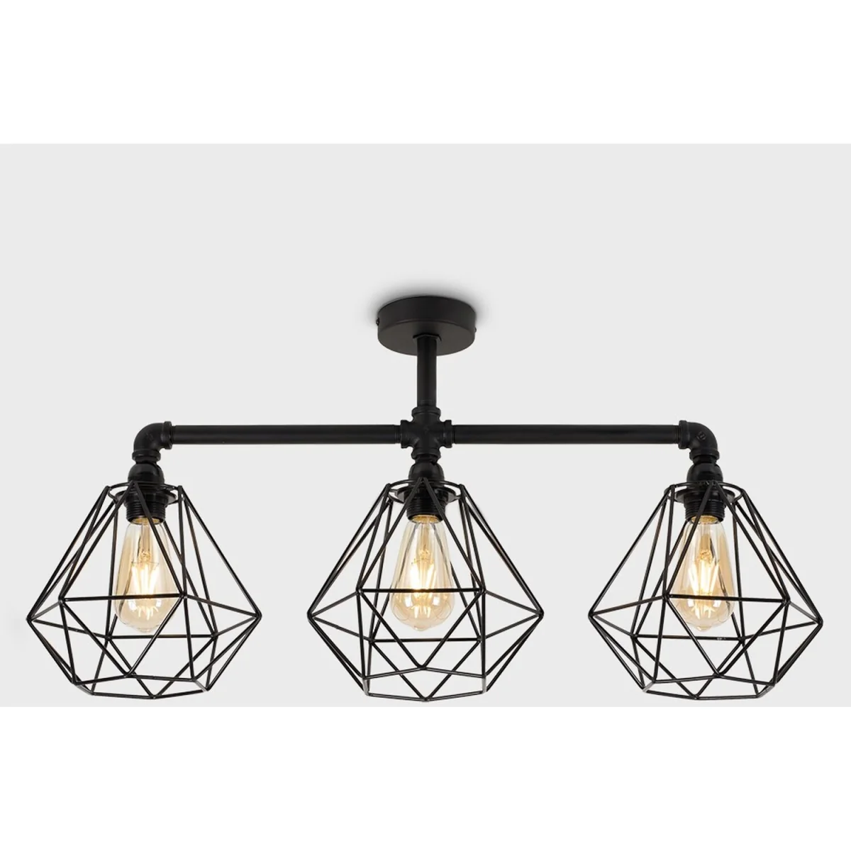 Luiggi 5 Way Satin Black Pipework Bar Ceiling Light with Copper Basket Cage Shades - Black / 36cm – image 3