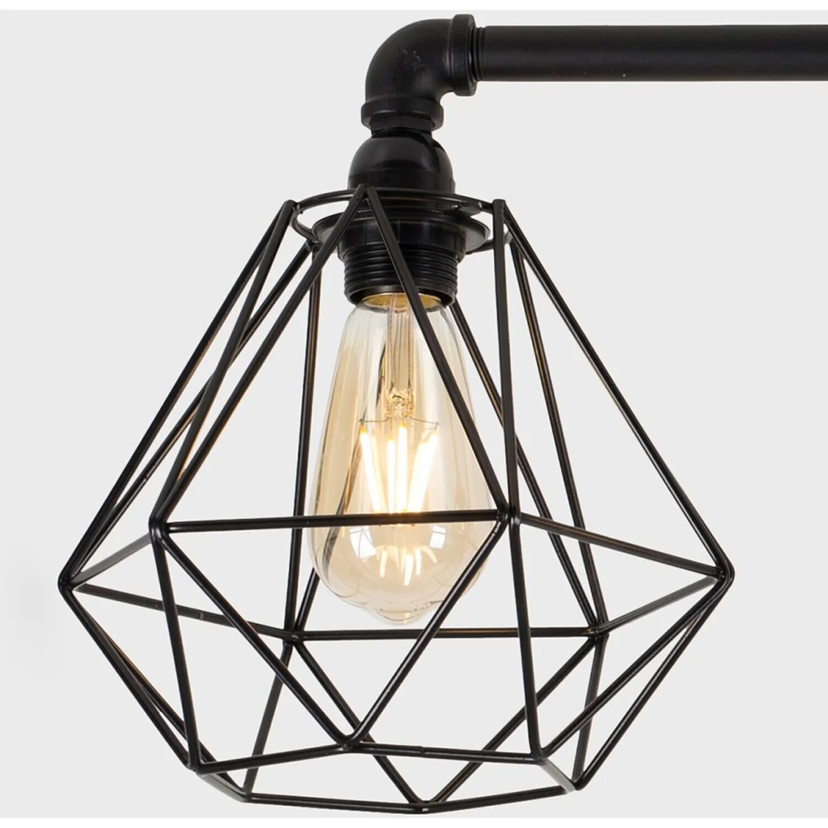 Luiggi 5 Way Satin Black Pipework Bar Ceiling Light with Copper Basket Cage Shades - Black / 36cm – image 4