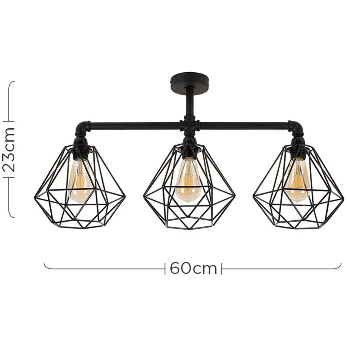 Luiggi 5 Way Satin Black Pipework Bar Ceiling Light with Copper Basket Cage Shades - Black / 36cm – image 5
