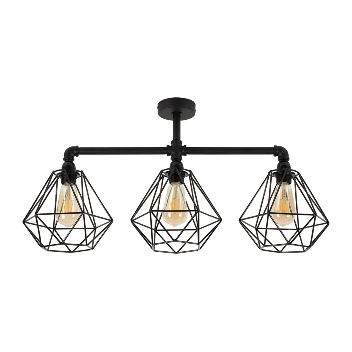 Luiggi 5 Way Satin Black Pipework Bar Ceiling Light with Copper Basket Cage Shades - Black / 36cm – image 1
