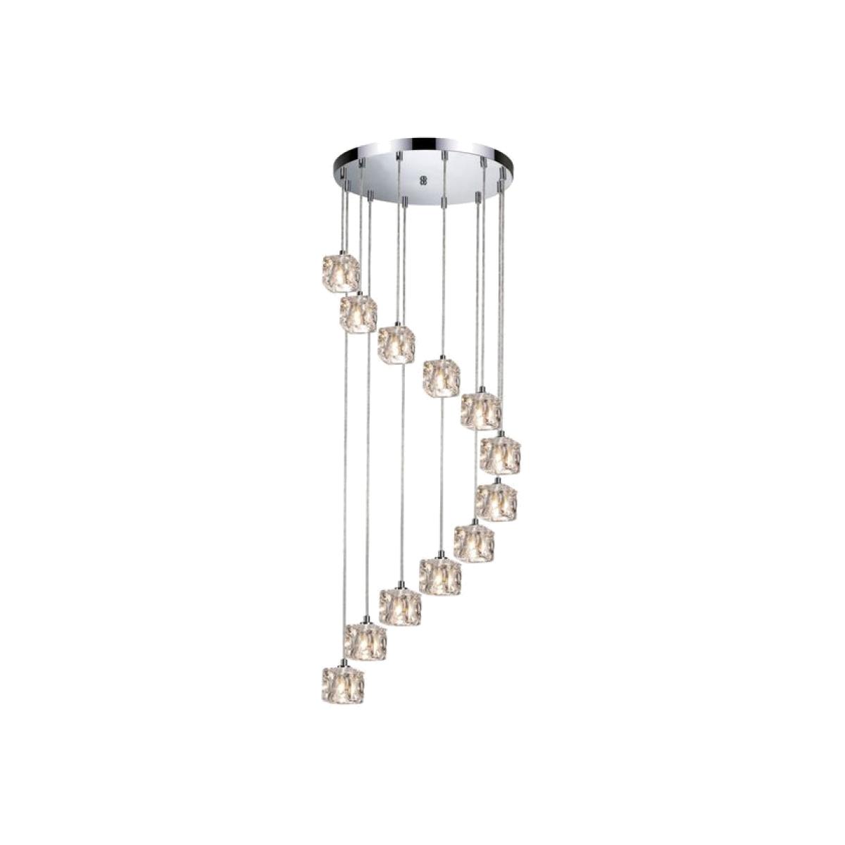 Ice Cube 12 Light Ceiling Cluster Pendant with Chrome Backplate - Chrome