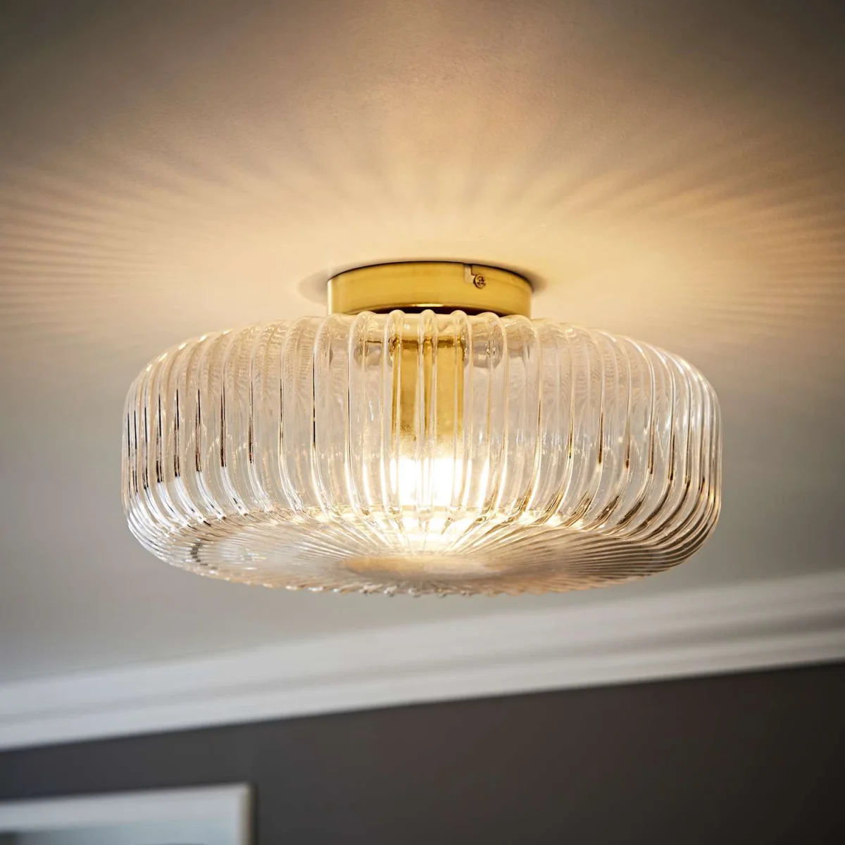 Calpe Large Flush Ceiling Light with Ribbed Shade - Brushed Gold / No - Brushed Gold – image 2