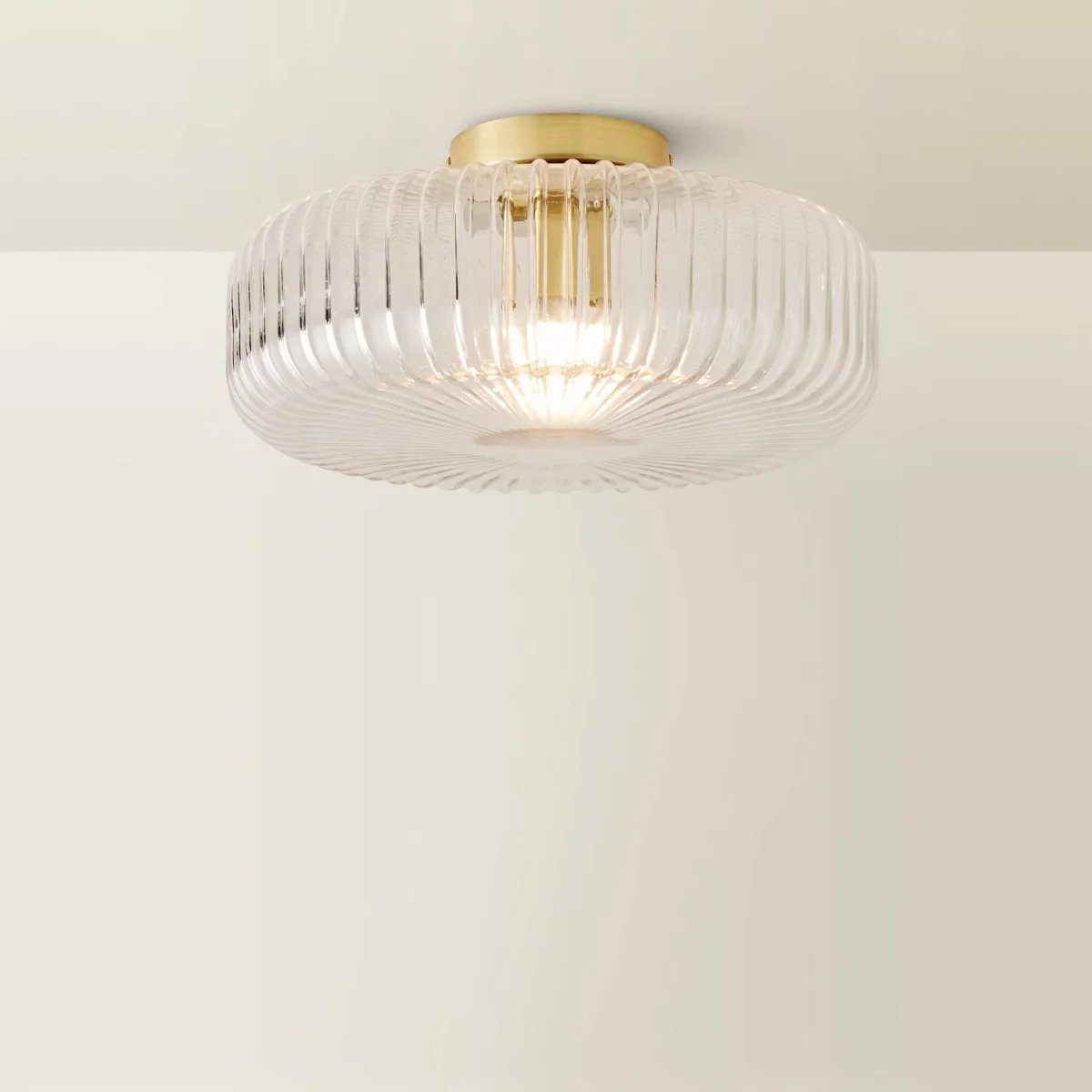 Calpe Large Flush Ceiling Light with Ribbed Shade - Brushed Gold / No - Brushed Gold – image 4
