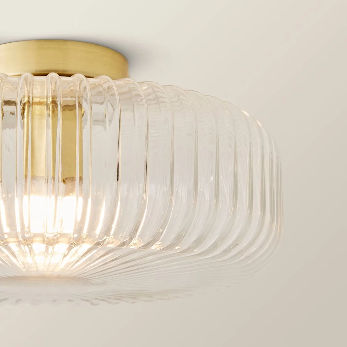 Calpe Large Flush Ceiling Light with Ribbed Shade - Brushed Gold / No - Brushed Gold – image 5