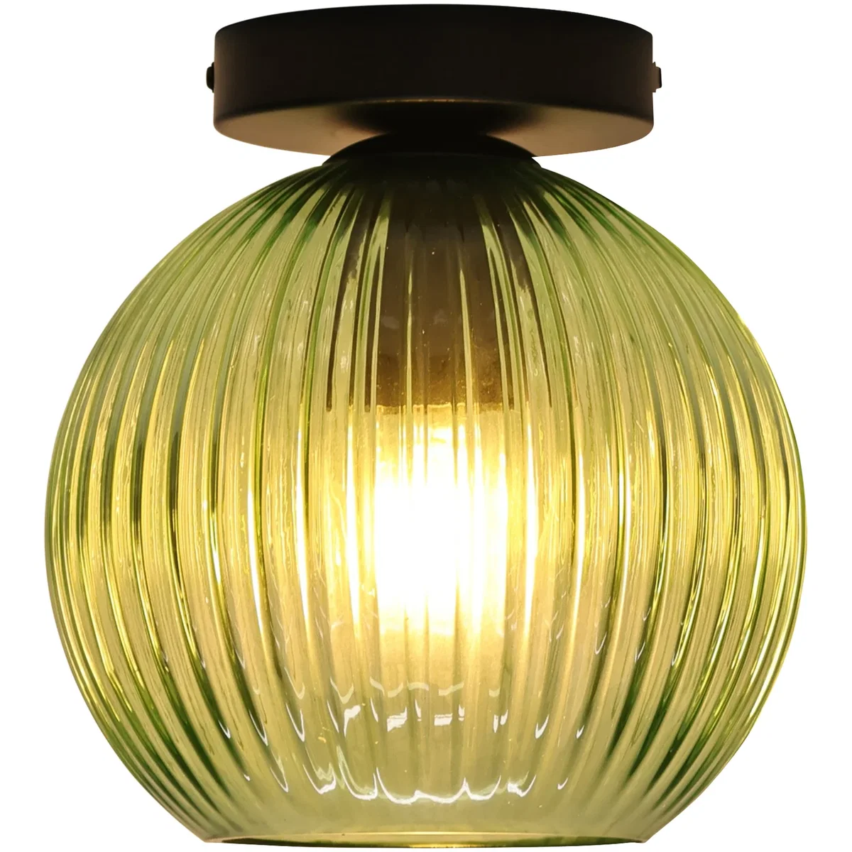 Set Of 2 Betchley Green Ribbed Glass Globe Black Ceiling Lights - Black & Green – image 2