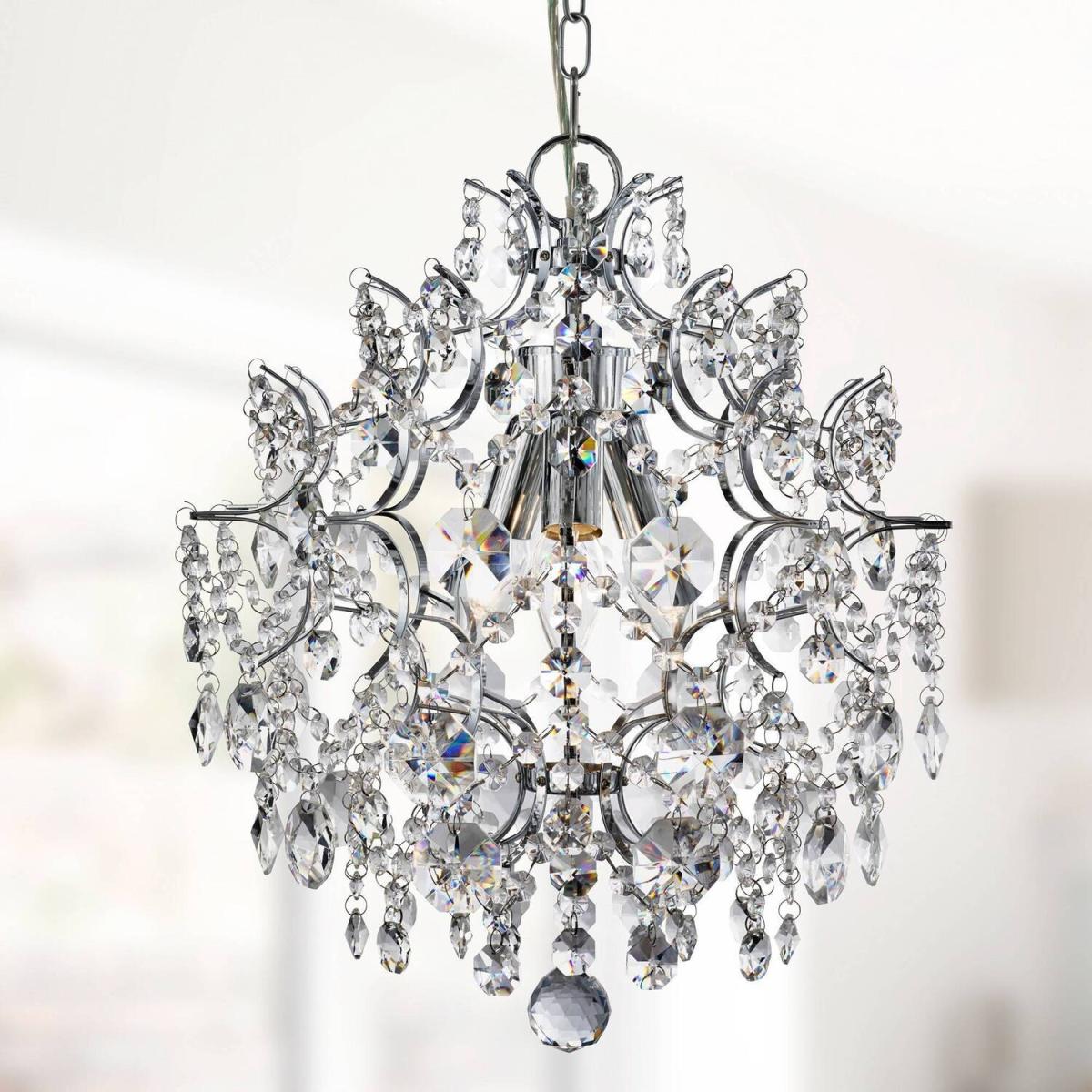Harrietta 3 Light Ceiling Pendant Chrome with Crystals, E14 - Chrome – image 2