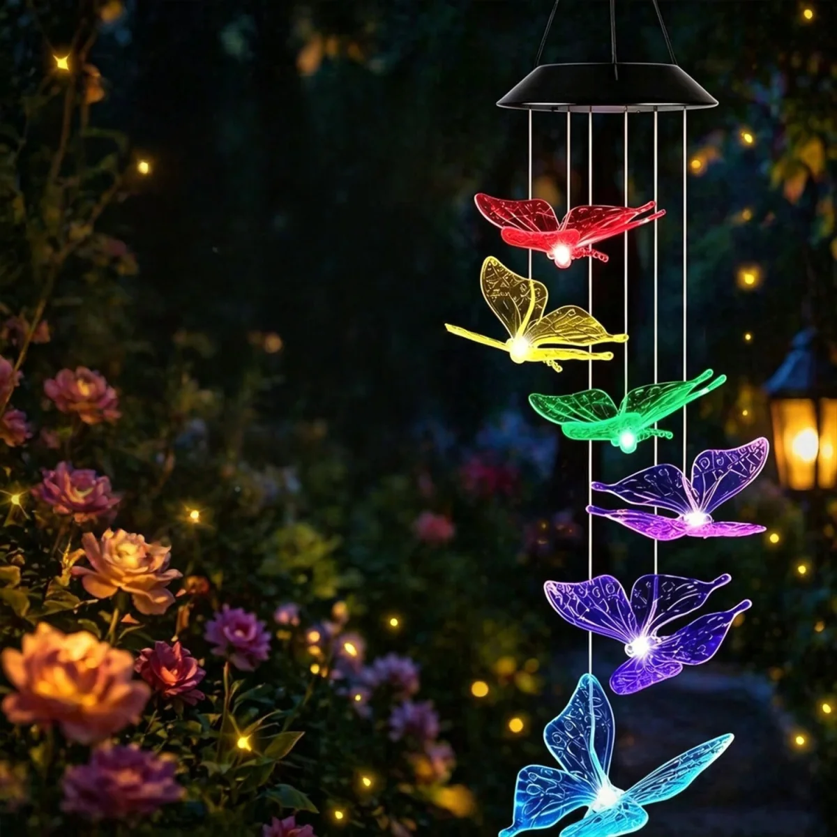 Solar Butterfly Wind Chime Lights Outdoor Hanging LED Garden - Black – image 3