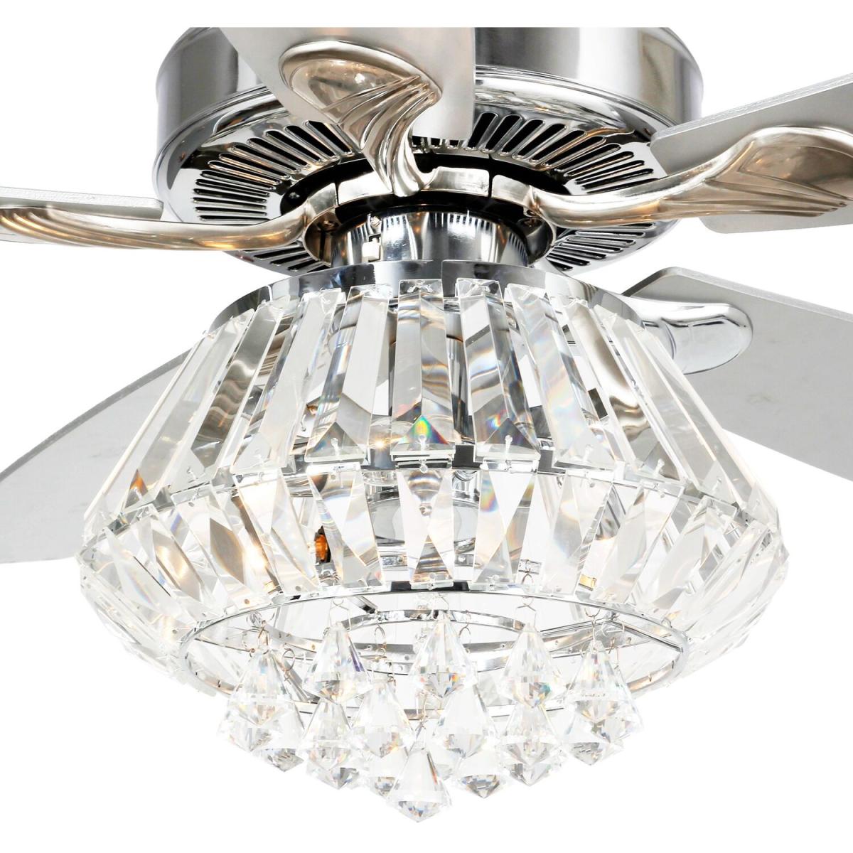 Modern 5-Blade Chandelier Ceiling Fan Crystal Light With Remote Control - Silver – image 2