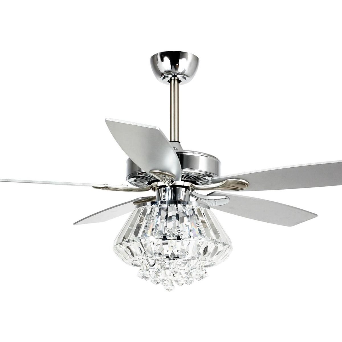 Modern 5-Blade Chandelier Ceiling Fan Crystal Light With Remote Control - Silver – image 4