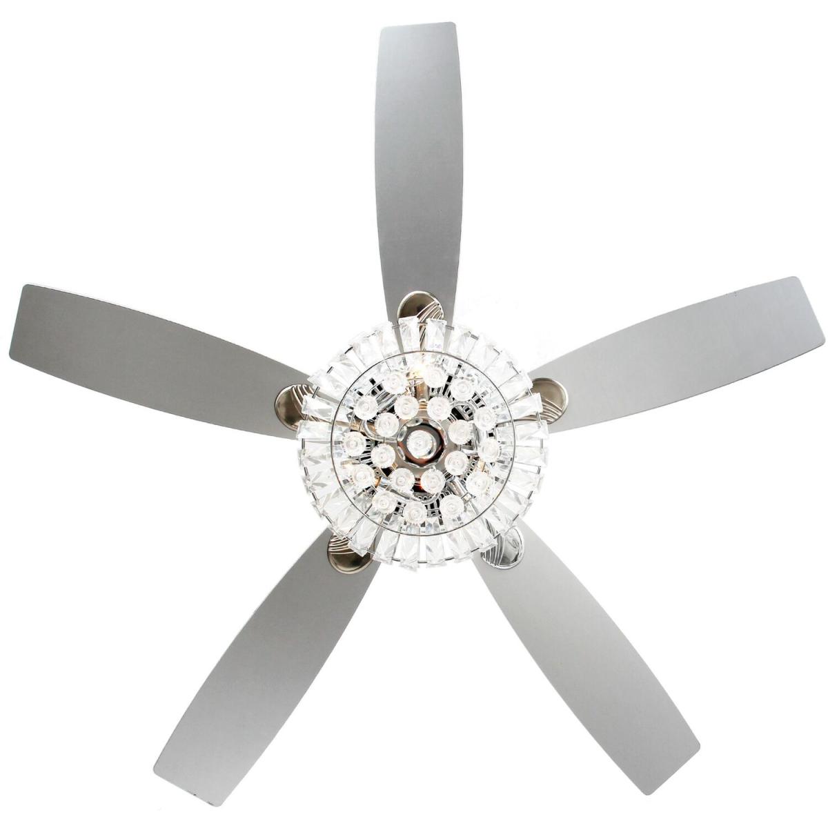 Modern 5-Blade Chandelier Ceiling Fan Crystal Light With Remote Control - Silver – image 6