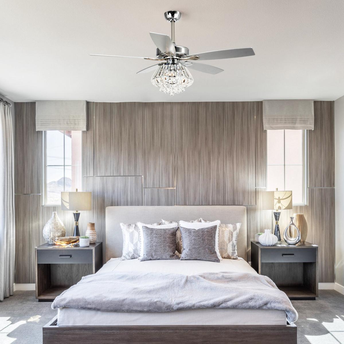 Modern 5-Blade Chandelier Ceiling Fan Crystal Light With Remote Control - Silver – image 7