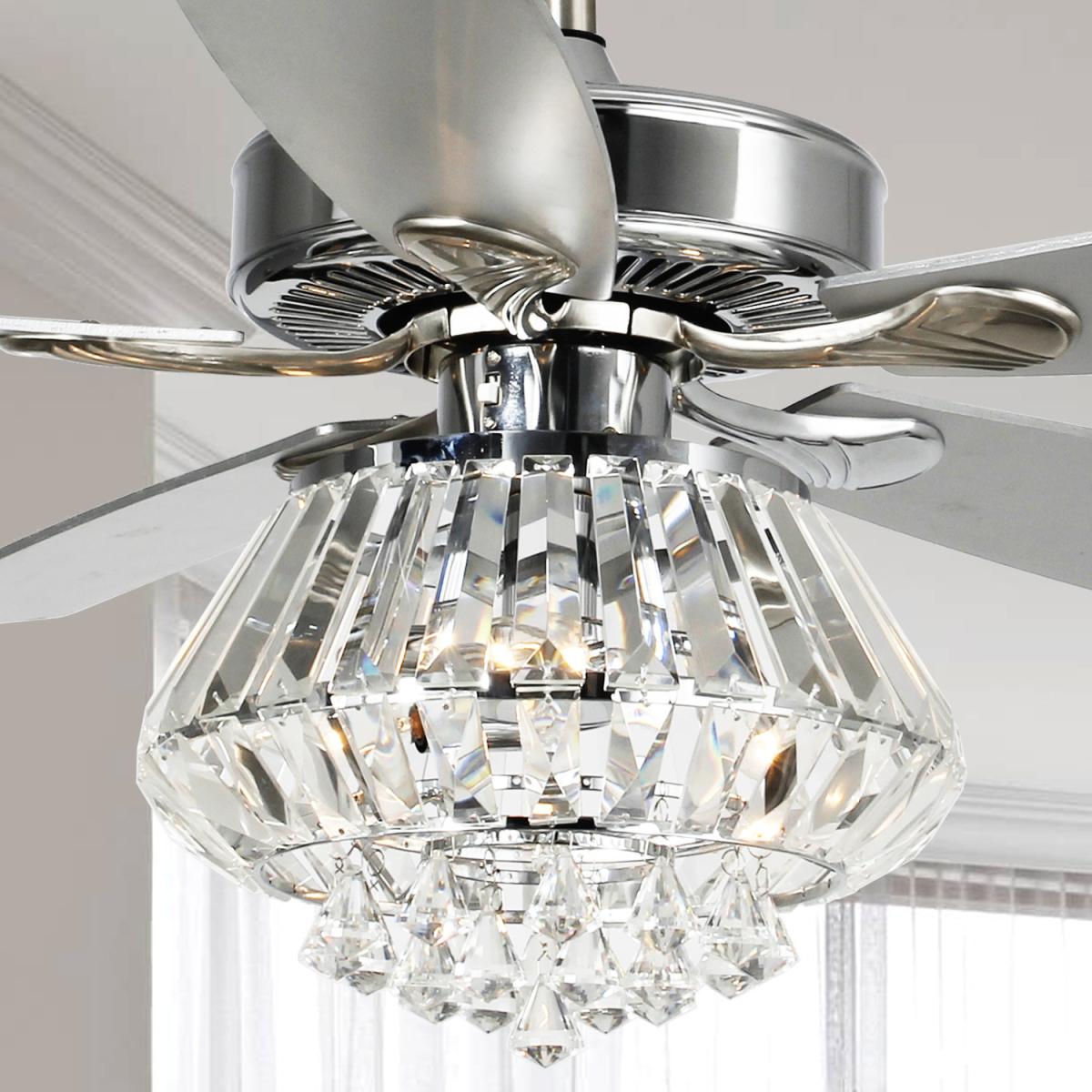 Modern 5-Blade Chandelier Ceiling Fan Crystal Light With Remote Control - Silver – image 8