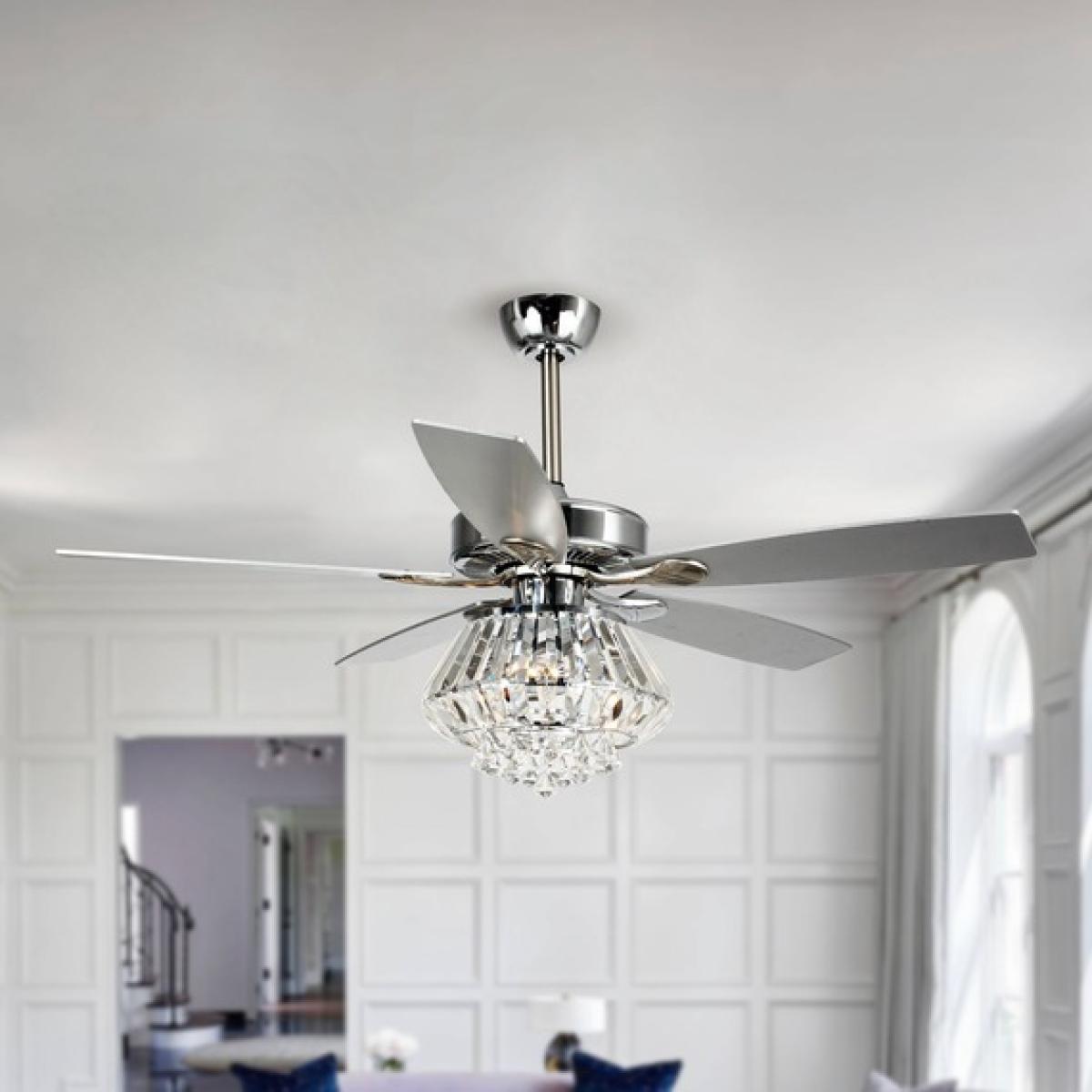 Modern 5-Blade Chandelier Ceiling Fan Crystal Light With Remote Control - Silver – image 1