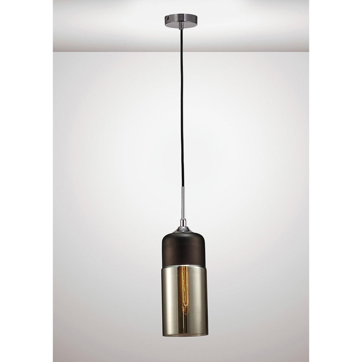 Mia Tube Ceiling Pendant 1 Light E27 Polished Chrome, Black, Smoke Glass - Black – image 2