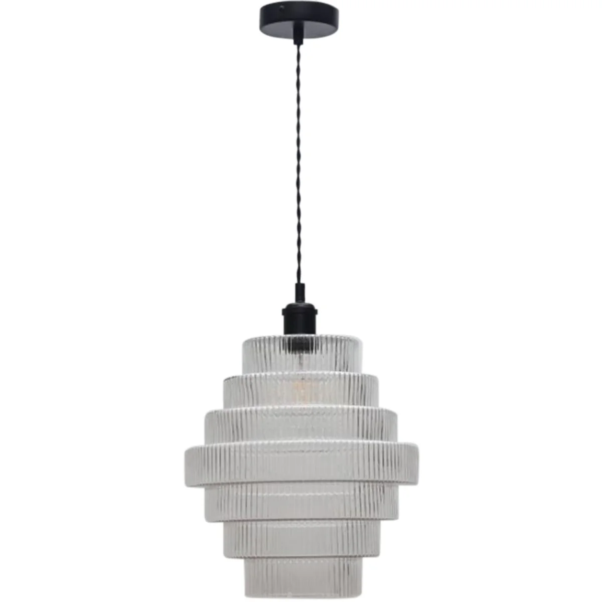 Set Of 2 Benson 7 Tier Glass & Black Ceiling Pendant Lights - Black & Clear – image 2