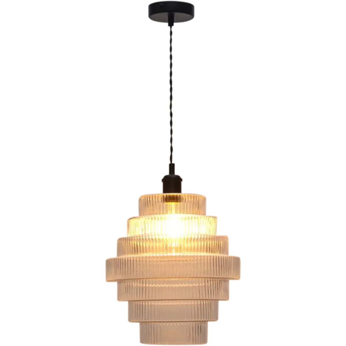 Set Of 2 Benson 7 Tier Glass & Black Ceiling Pendant Lights - Black & Clear – image 3