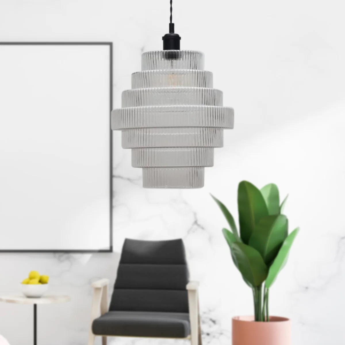 Set Of 2 Benson 7 Tier Glass & Black Ceiling Pendant Lights - Black & Clear – image 4