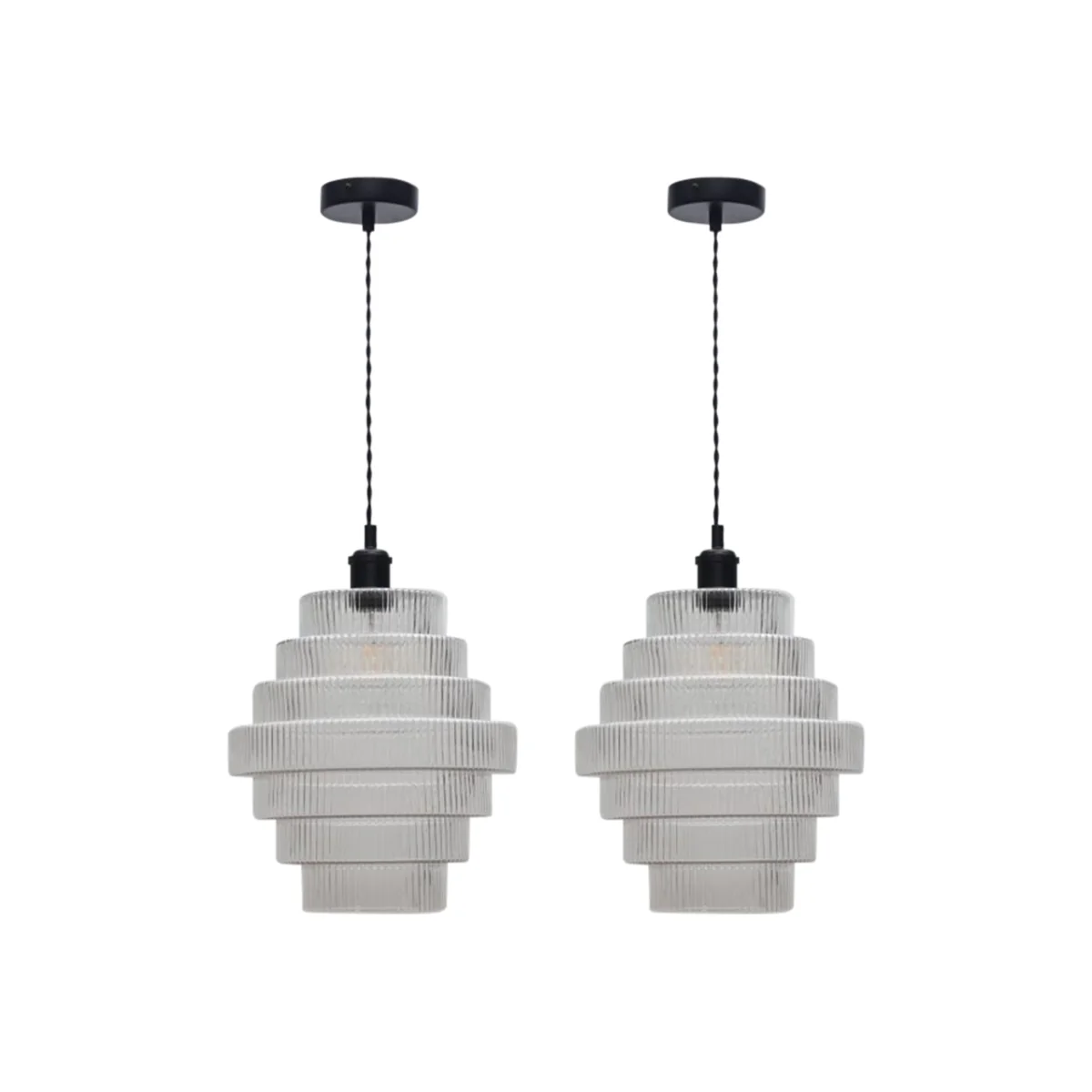 Set Of 2 Benson 7 Tier Glass & Black Ceiling Pendant Lights - Black & Clear – image 1