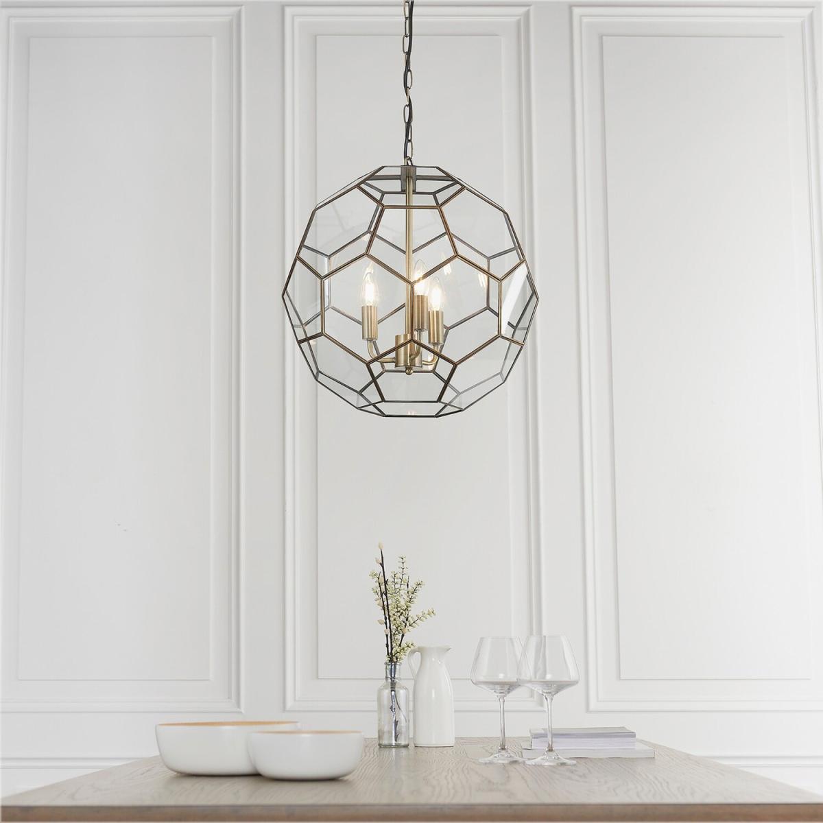 Miele 3 Light Spherical Pendant Antique Brass, Glass, E14 - Clear Glass – image 2