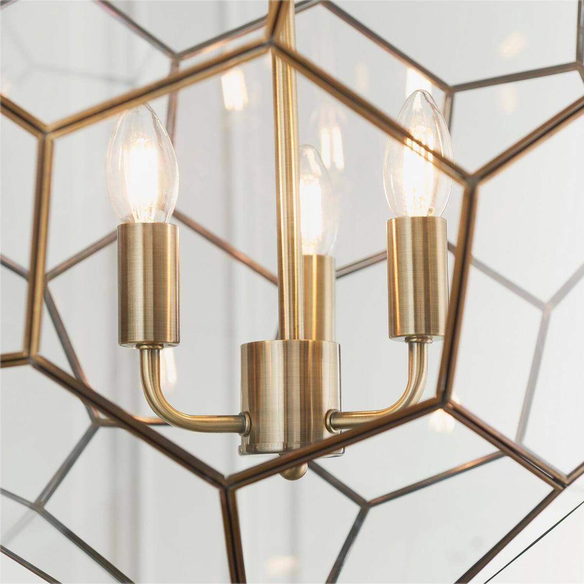 Miele 3 Light Spherical Pendant Antique Brass, Glass, E14 - Clear Glass – image 3