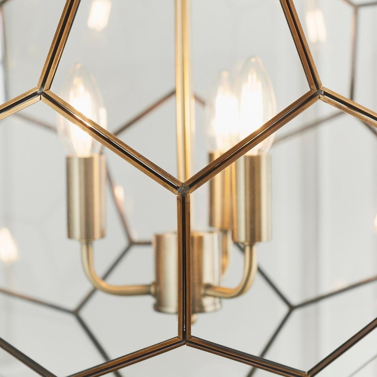 Miele 3 Light Spherical Pendant Antique Brass, Glass, E14 - Clear Glass – image 4