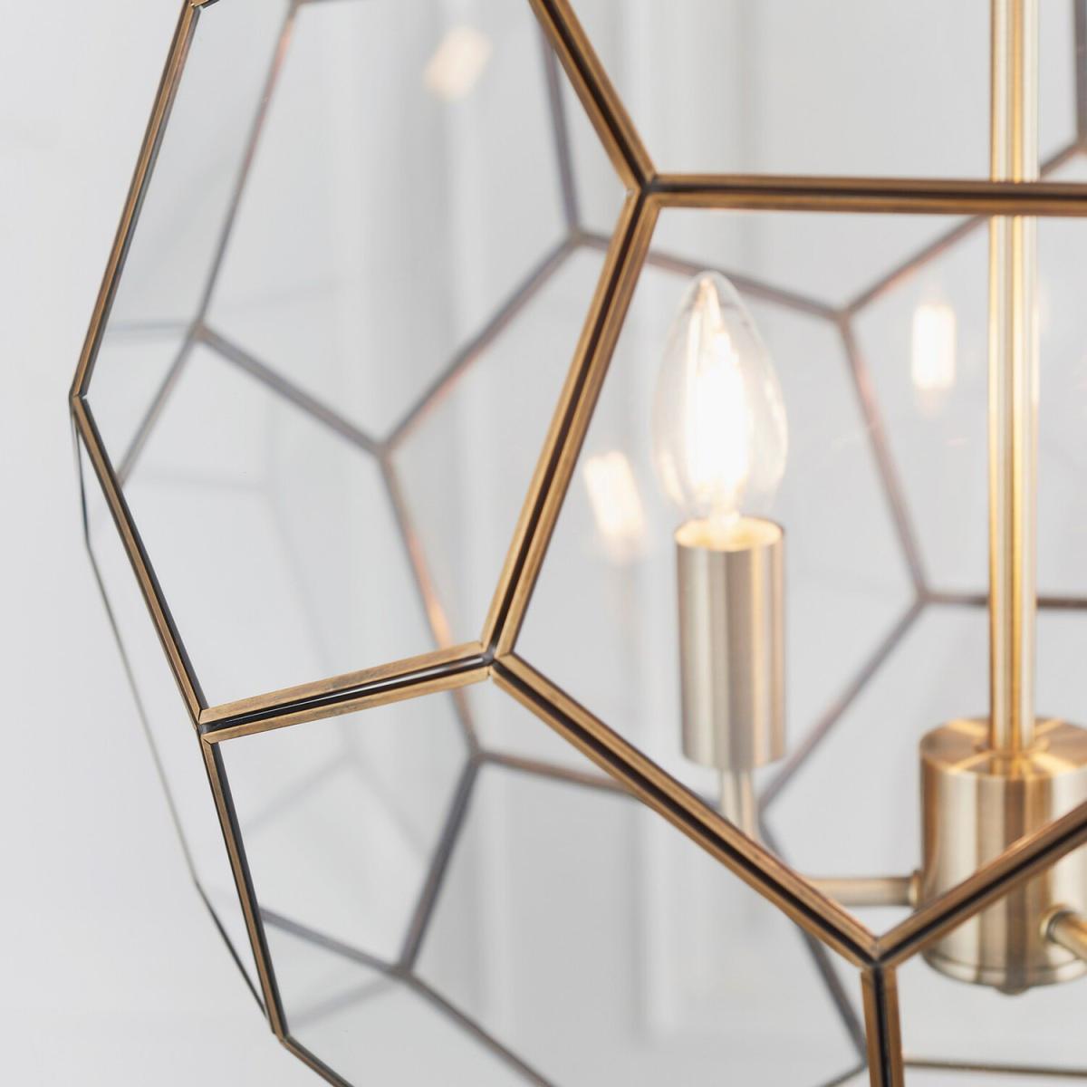Miele 3 Light Spherical Pendant Antique Brass, Glass, E14 - Clear Glass – image 5