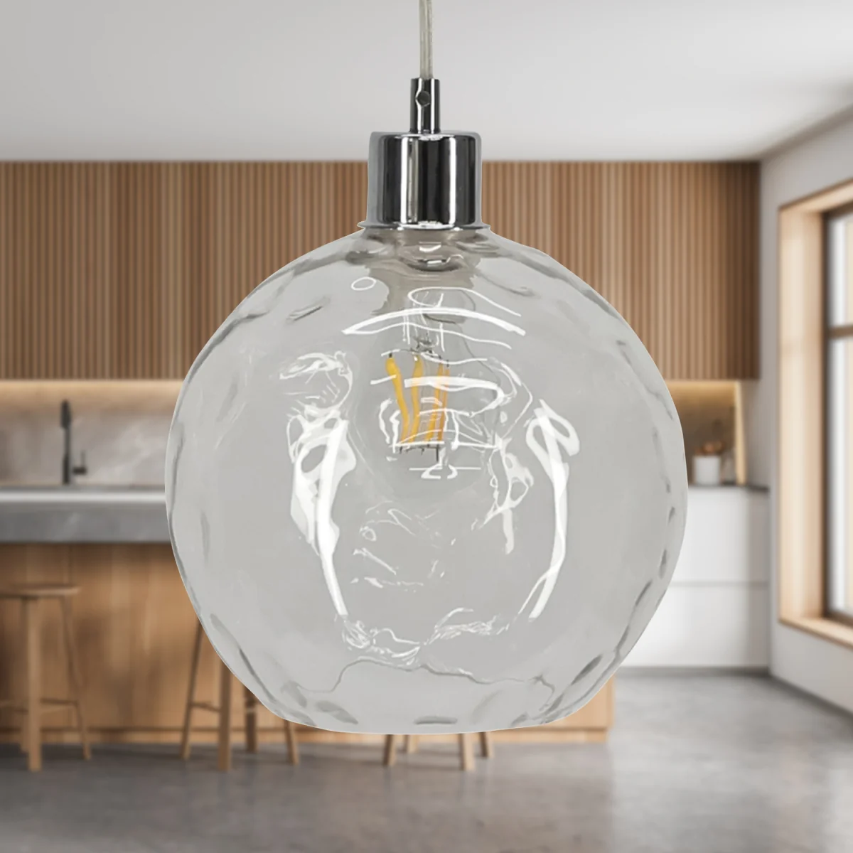 Set Of 2 Barnum Clear Dimple Glass Globe With Chrome Pendant Fitting - Chrome & Clear – image 2