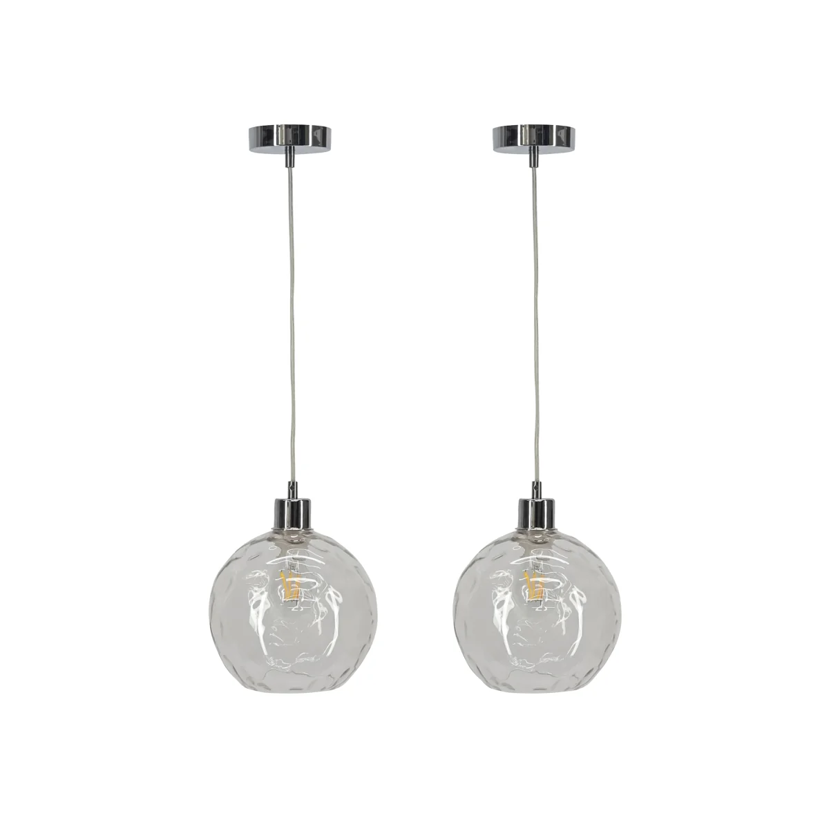 Set Of 2 Barnum Clear Dimple Glass Globe With Chrome Pendant Fitting - Chrome & Clear – image 1