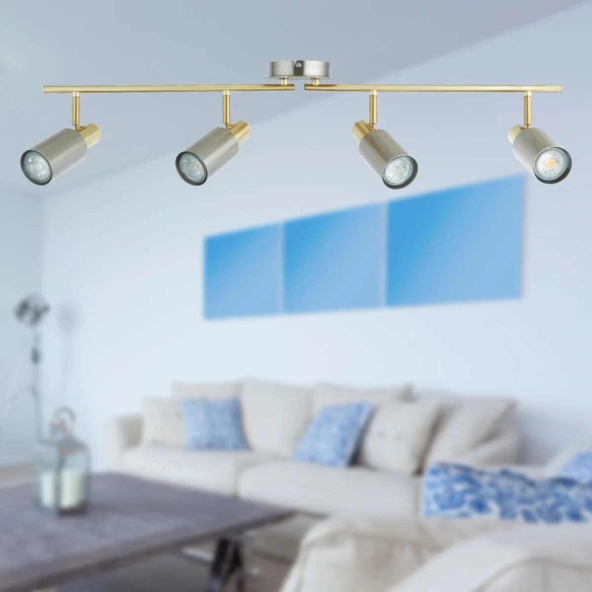 Collin 4lt Ceiling Spotlight - Matt Nickel Plate With Brushed Brass Plate Detail – image 3