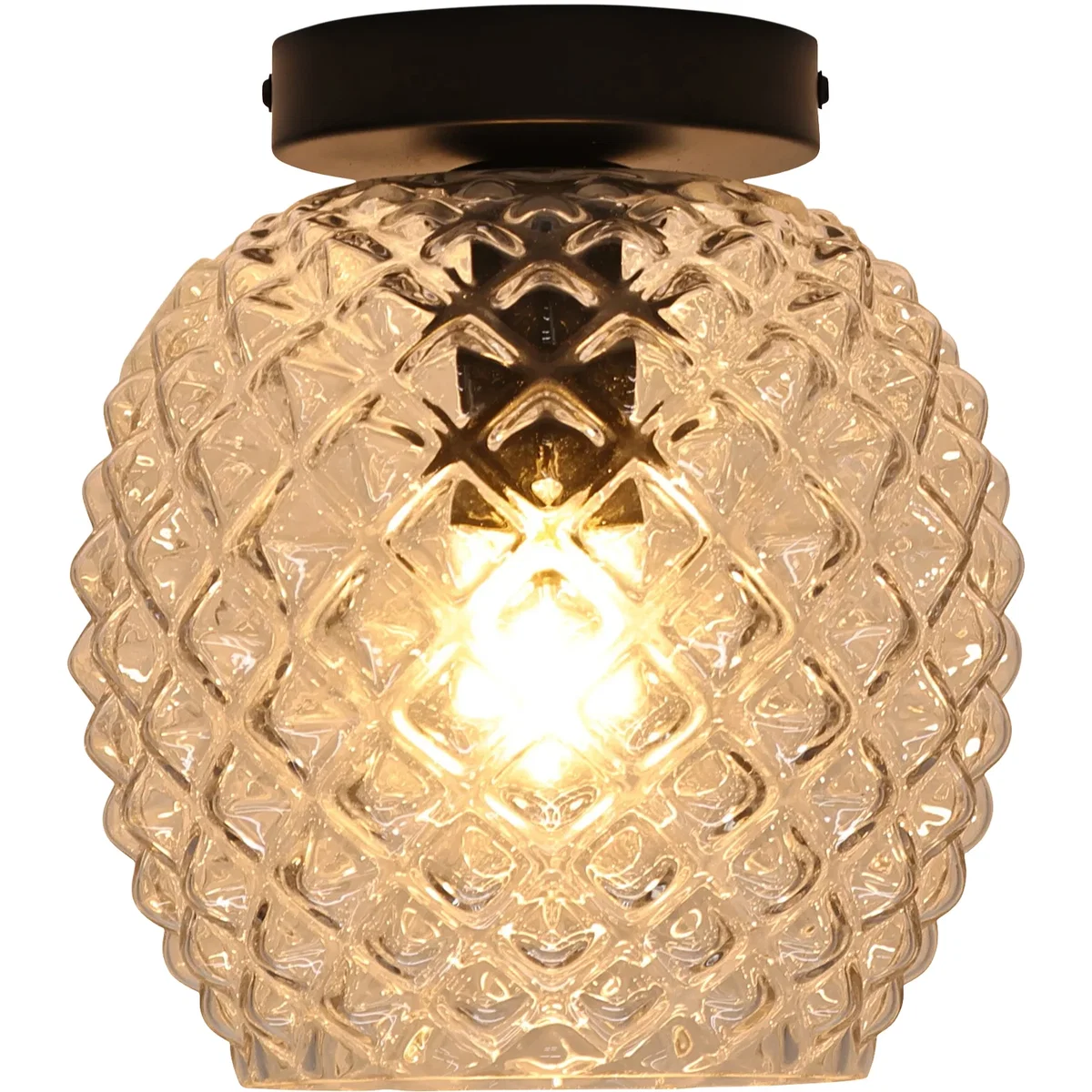 Baine Clear Textured Glass Black Ceiling Light Fitting - Black & Clear – image 2