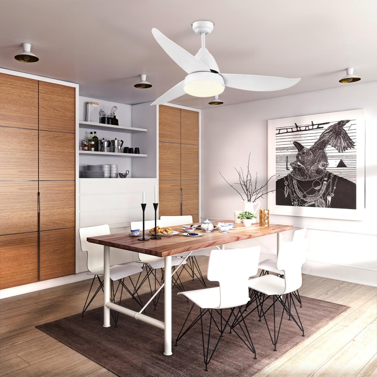 Ceiling Fan with Light, Reversible Airflow, 3 Blades - White – image 1