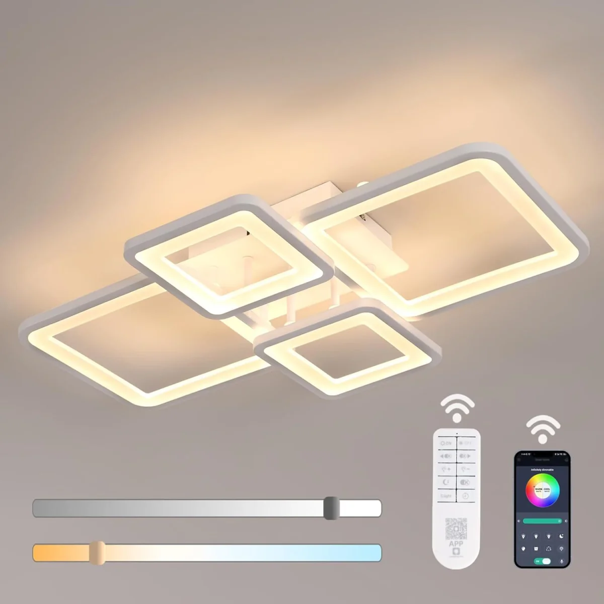 GOECO Ceiling Light LED Dimmable 54W, Ceiling Light Living Room Modern - White – image 2