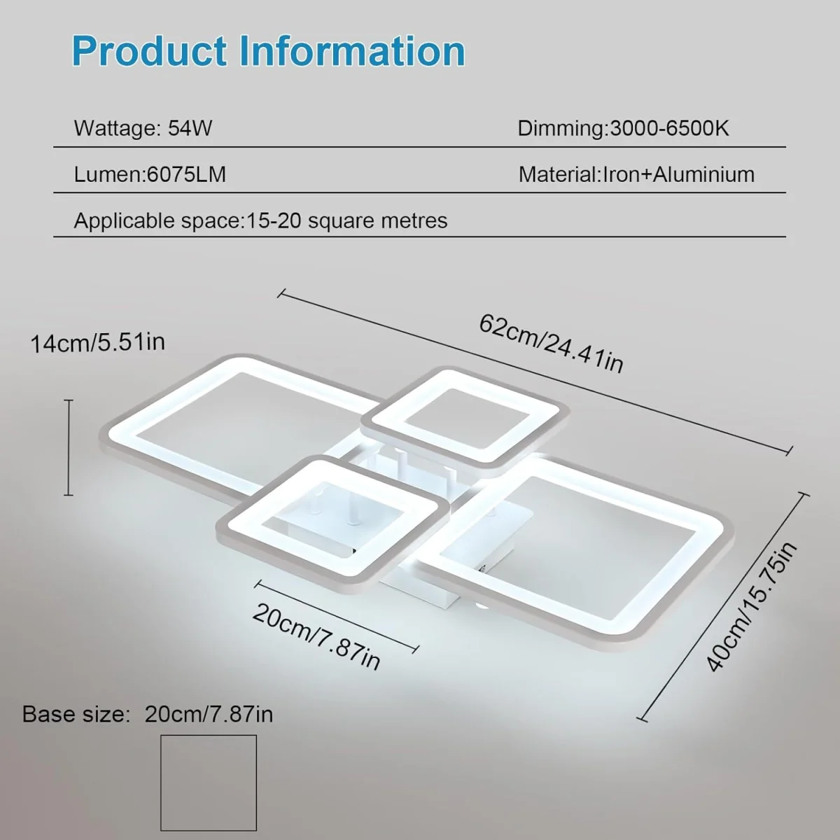 GOECO Ceiling Light LED Dimmable 54W, Ceiling Light Living Room Modern - White – image 6